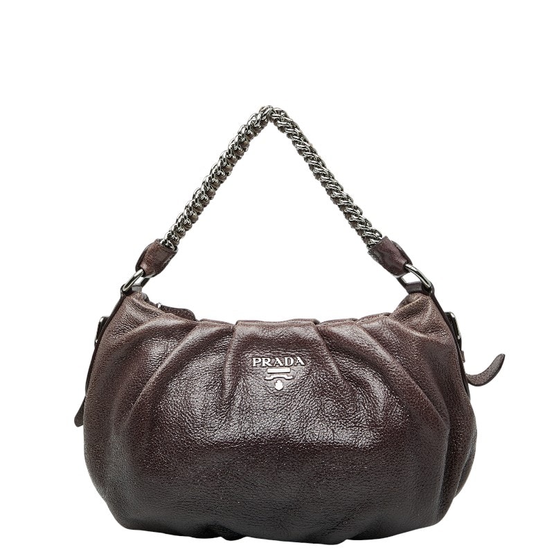プラダ ロゴ金具 チェーン ワンショルダーバッグ ハンドバッグ パープル レザー レディース PRADA 【中古】