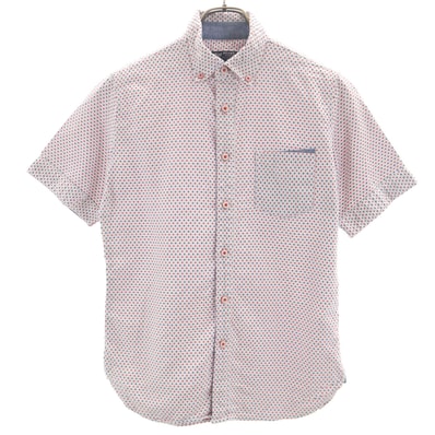 BEAMS HEART ビームスハート 総柄 半袖 ボタンダウンシャツ S レッド系
