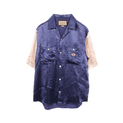 グッチ GUCCI インターロッキングG 半袖 衣料品 トップス アセテート メンズ ブルー系 / ベージュ系 【中古】