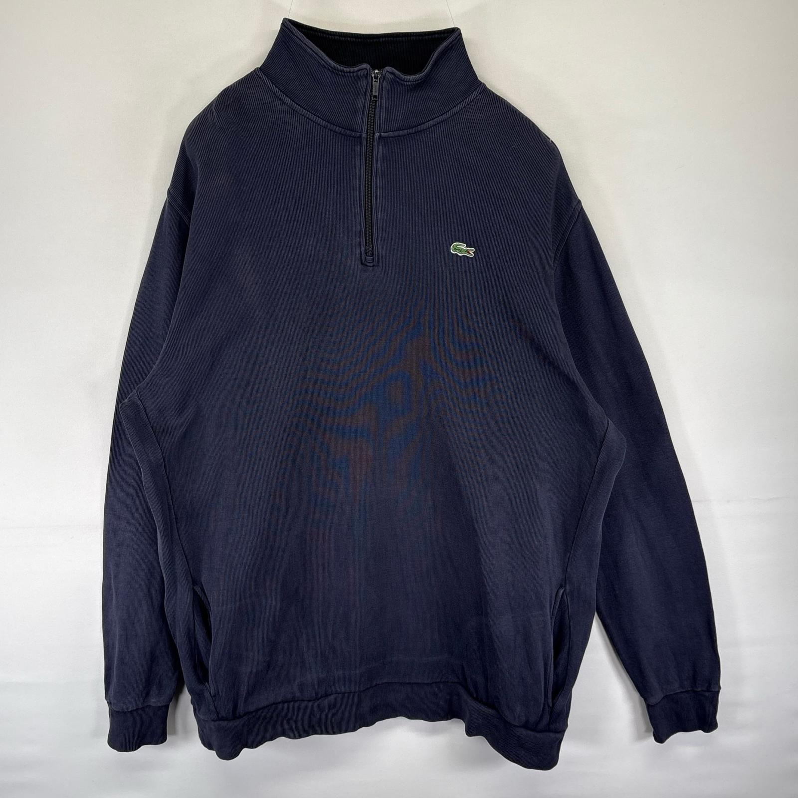 古着 ラコステ LACOSTE ニット トレーナー ハーフジップ ワンポイント ロゴ 大きいサイズ プルオーバー 9L ネイビー系 メンズ