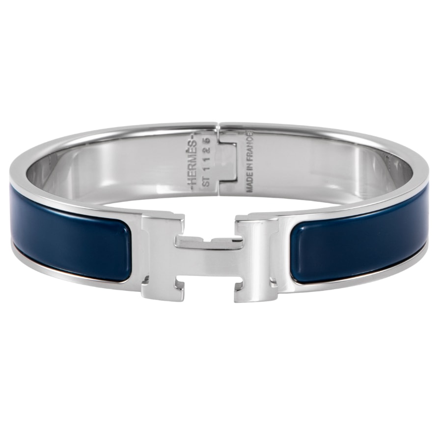 HERMES エルメス エナメルブレスレット クリックH バングル シルバー ネイビー【中古】
