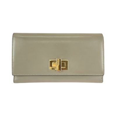 美品 FENDI フェンディ ピーカブー ベージュ ゴールド金具 レザー 長財布 ロングウォレット 600059 【中古】