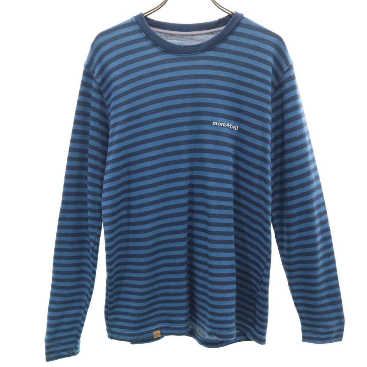 mont-bell モンベル ボーダー柄 長袖 メリノウールプラス Tシャツ S ブルー系 アウトドア ロンT