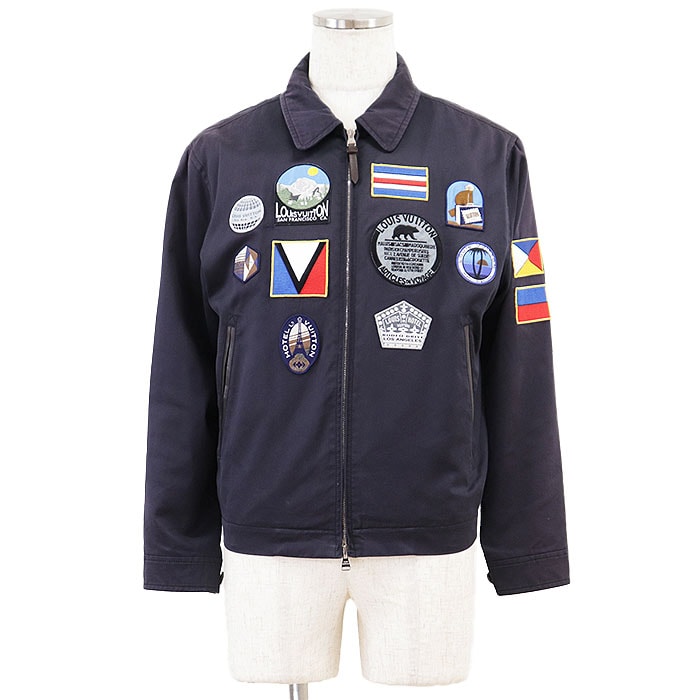 LOUIS VUITTON ルイ・ヴィトン ブルゾン コットン × シルク マルチワッペン ジップアップ ドリズラー ジャケット アウター ガーメント付属 メンズ サイズ 48 ダークパープル 紫 フランス製