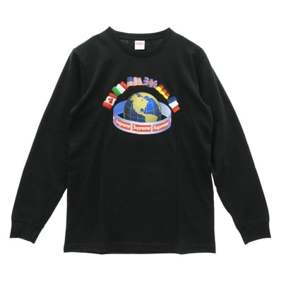 Supreme シュプリーム 15AW Worldwide L/S Tee ワールド ワイド ロングスリーブカットソー ロンT ブラック系 M【極上美品】【中古】