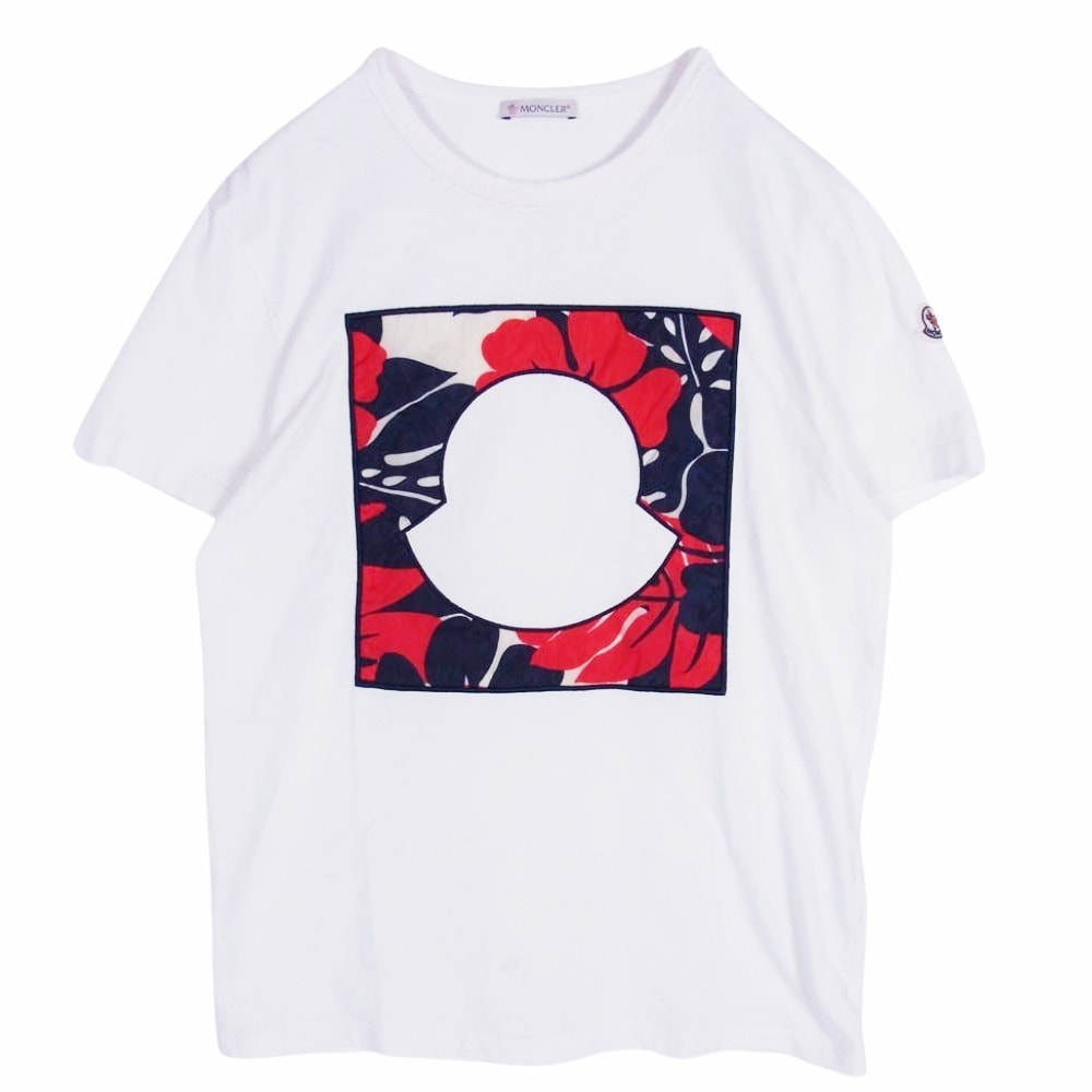 MONCLER モンクレール Tシャツ E10918044750 MAGLIA ハイビスカス マグリア クルーネック 半袖Tシャツ ホワイト系 S【中古】