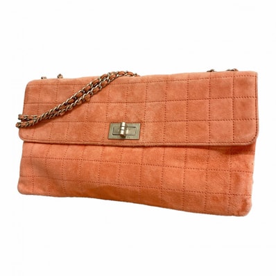 ★SALE【6fc4545-k】シャネル ショルダーバッグ チョコバー Wチェーン スウェード ピンク シルバー金具【中古】レディース