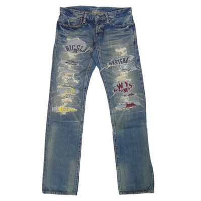 HYSTERIC GLAMOUR ヒステリックグラマー デニムパンツ 0204AP06 スタッズポケット カレッジプリント リメイク加工 CPR加工 ジーンズ デニムパンツ インディゴブルー系 30【中古】