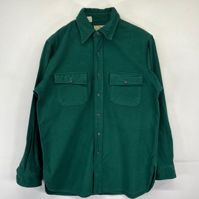 古着 エルエルビーン L.L.Bean 長袖シャツ シャモアシャツ ネルシャツ 無地 胸ポケット アウトドア 15 グリーン メンズ