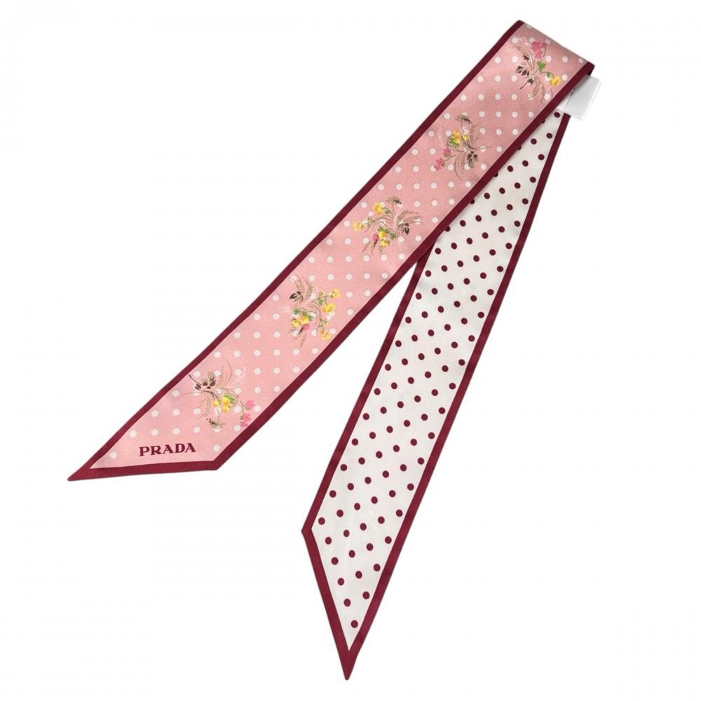 PRADA プラダ スカーフ シーズナルプリント ツイル 1FF008 シルク ピンク レディース 約55g 美品【中古品】