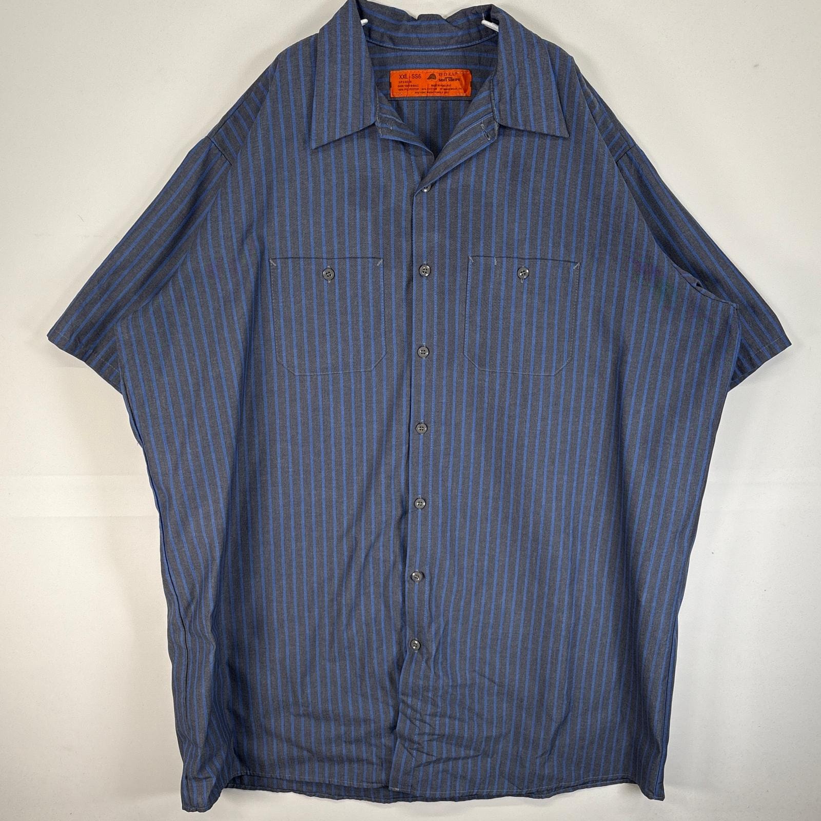 古着 レッドキャップ RED KAP 半袖シャツ ワーク 作業着 胸ポケ 大きいサイズ 14041  グレー系 ストライプ メンズ