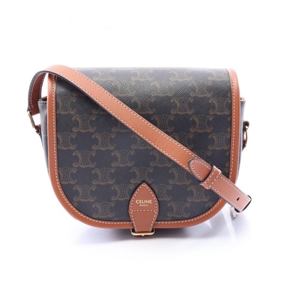 セリーヌ CELINE フォルコ ミディアムバッグ トリオンフ ショルダーバッグ バッグ PVCコーティングキャンバス レザー レディース ブラック系 / ブラウン系 191502BZJ04LU 【中古】