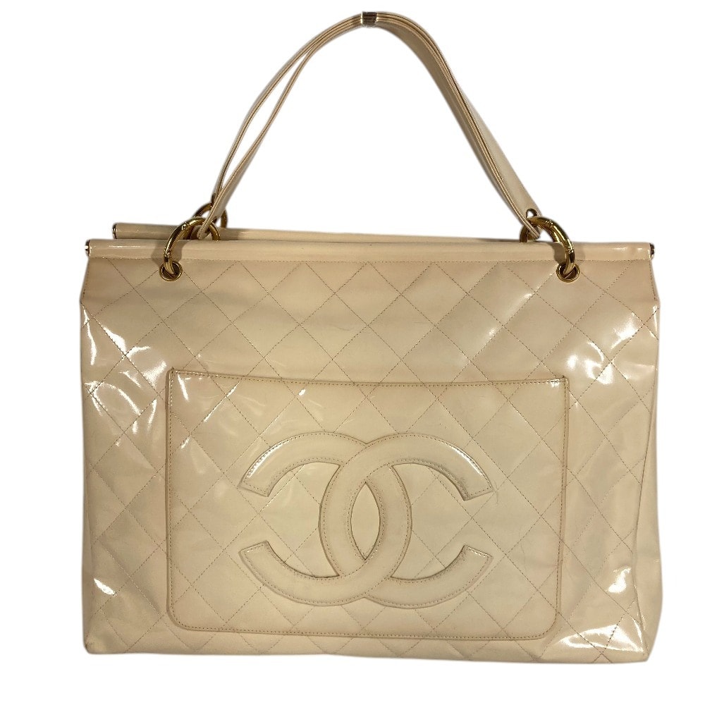 シャネル CHANEL キルティング マトラッセ CC ココマーク ロゴ ヴィンテージ カバン ハンドバッグ エナメル ホワイト