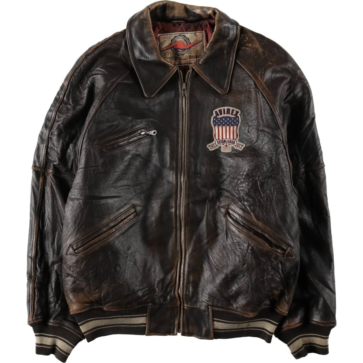古着 アヴィレックス AVIREX 星条旗柄 襟付き 中綿入り オールレザースタジャン バーシティジャケット メンズM相当/eaa629248