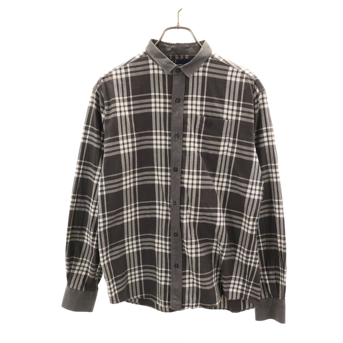 FRED PERRY フレッドペリー 日本製 チェック柄 長袖 コットンシャツ L チャコールグレー