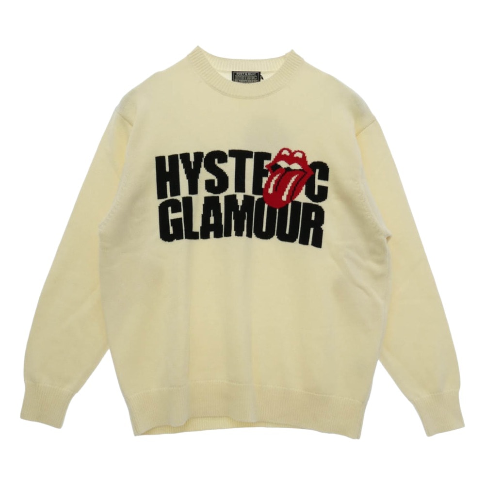 HYSTERIC GLAMOUR ヒステリックグラマー 24AW 02243NS16400 × THE ROLLING STONES HYSTERIC LOGO TONGUE ヒステリック ロゴ フロント 編込 セーター ニット L【極上美品】【中古】