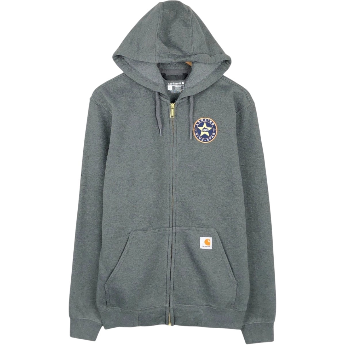 古着 カーハート Carhartt Loose Fit GPI LANSING FIVE-STAR アドバタイジング スウェットフルジップパーカー メンズS相当/eaa670266