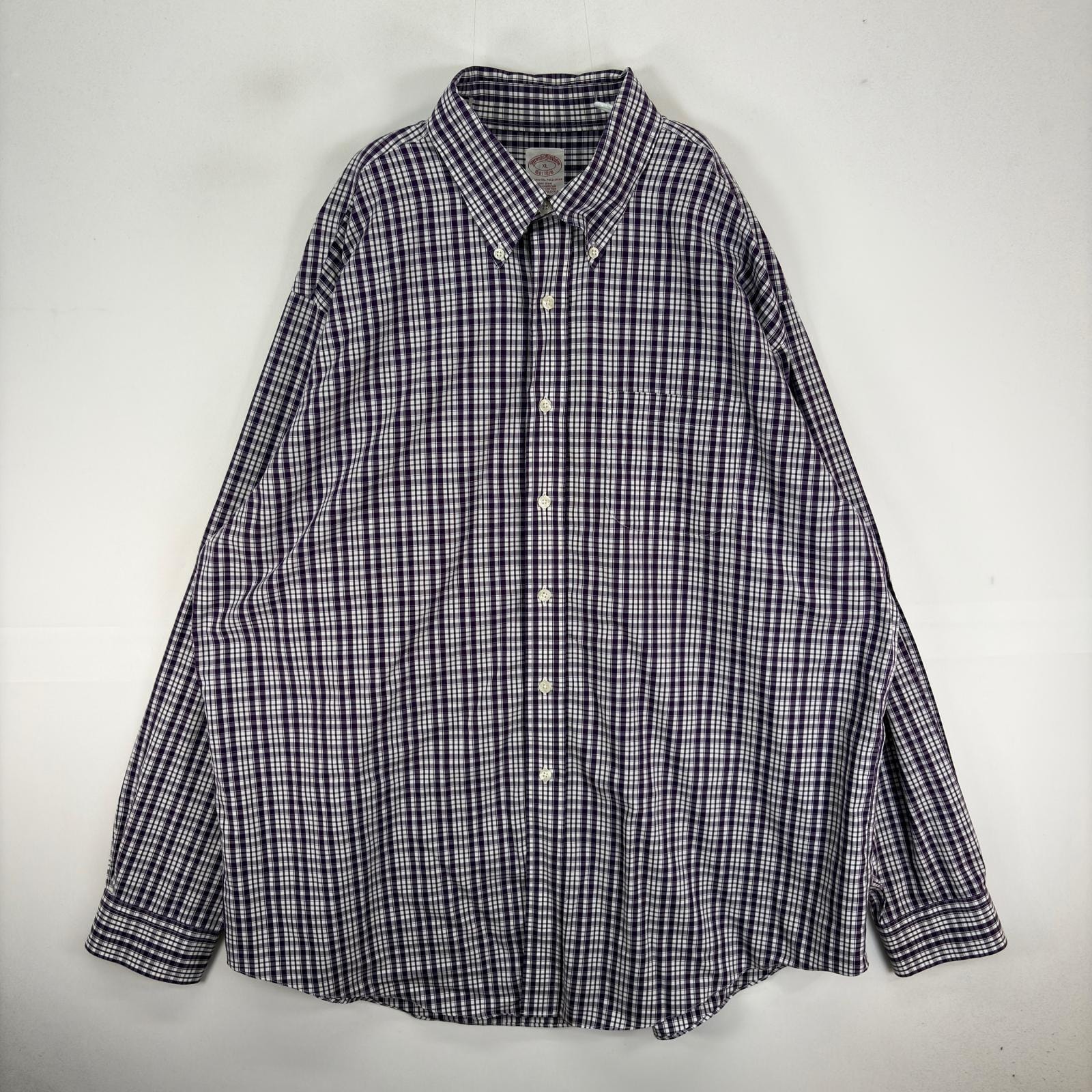 古着 ブルックスブラザーズ Brooks Brothers 長袖シャツ 胸ポケット ボタンダウン XL パープル系 チェック メンズ