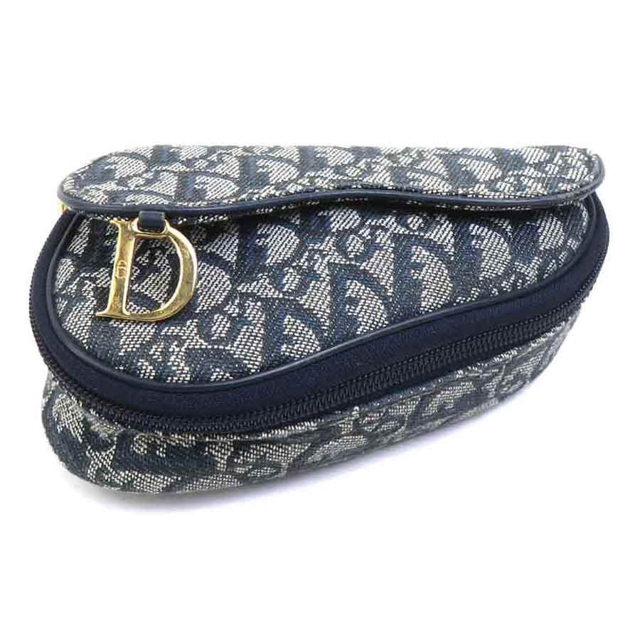 クリスチャンディオール Christian Dior ポーチ トロッター キャンバス ネイビー ゴールド レディース【中古】 e61623k