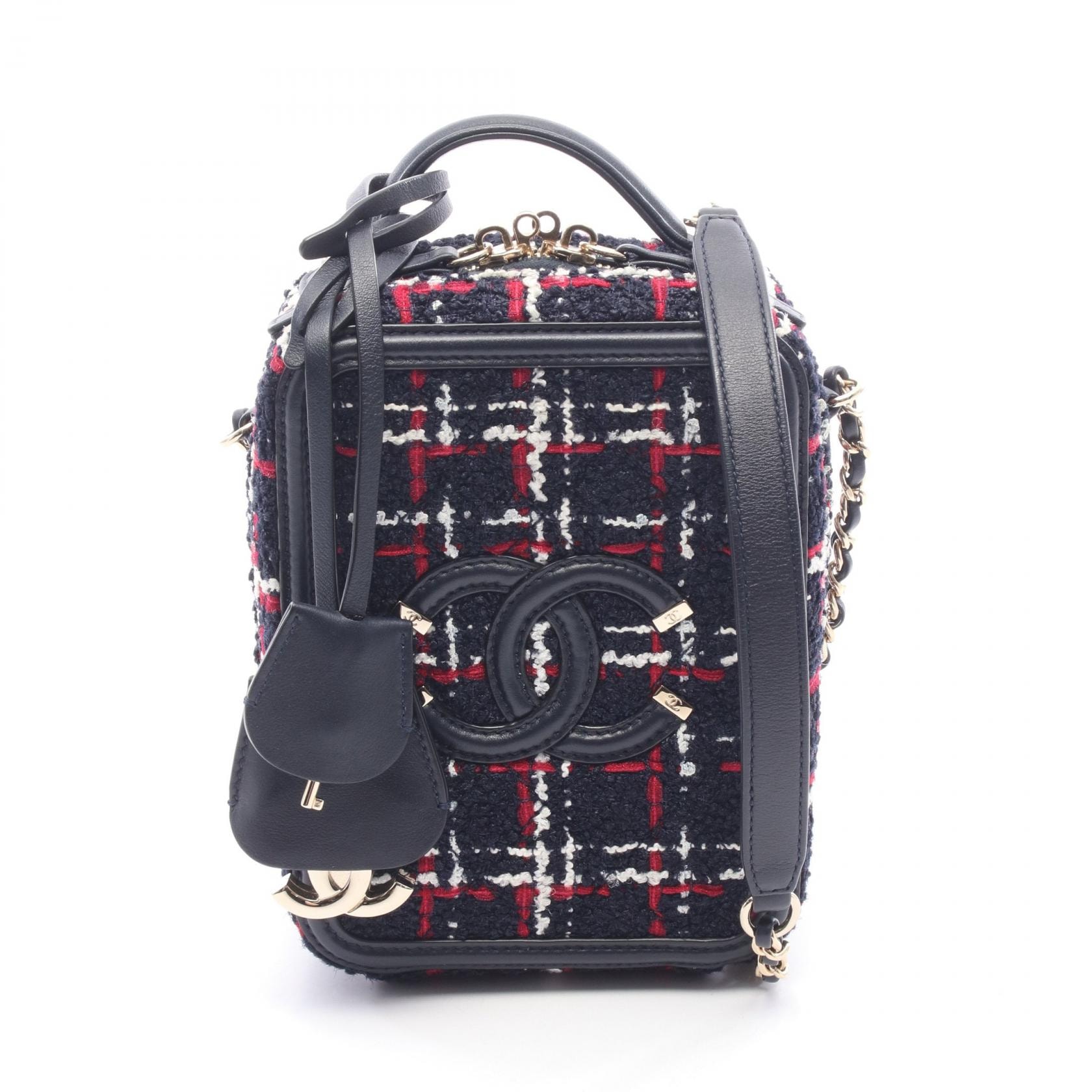 シャネル CHANEL CCフィリグリー ショルダーバッグ バッグ ファブリック レザー レディース ネイビー系 / レッド系 / ホワイト系 AS0988 【中古】