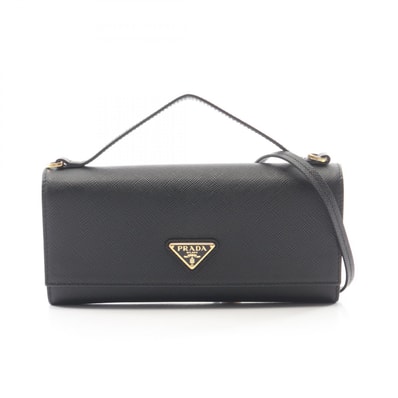 プラダ PRADA トライアングルロゴ 2WAY ショルダーバッグ バッグ サフィアーノレザー レディース ブラック系 1MT042 【中古】