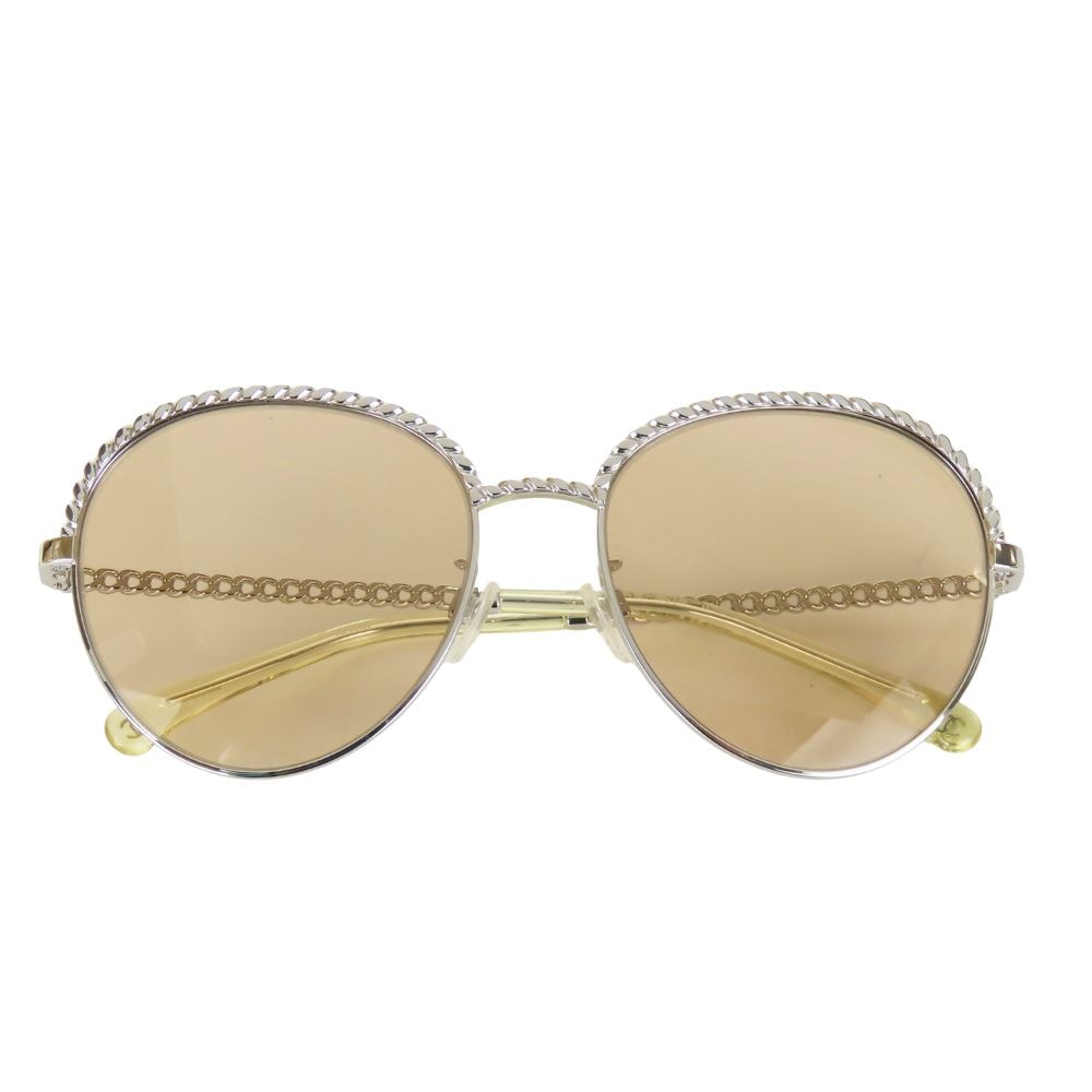 【中古】 シャネル サングラス 4242 パントシェイプ メタル ブラウン系 シルバー チェーン 55□17 135 レディース 女性 CHANEL