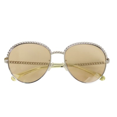 【中古】 シャネル サングラス 4242 パントシェイプ メタル ブラウン系 シルバー チェーン 55□17 135 レディース 女性 CHANEL