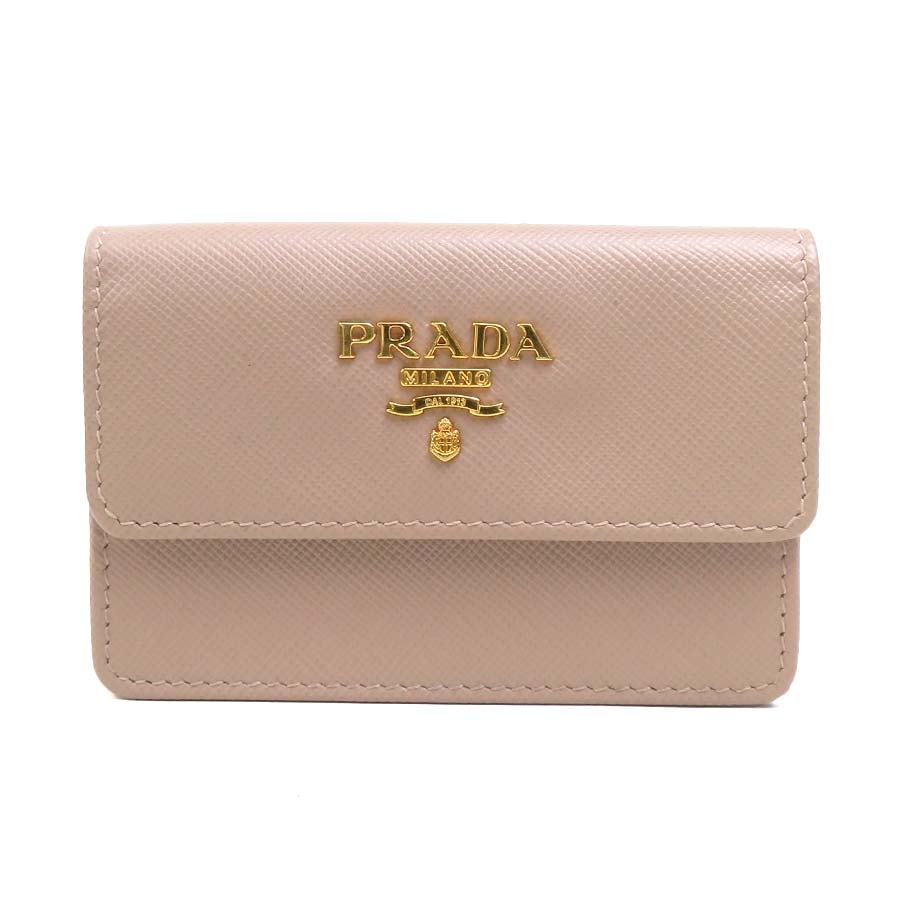プラダ PRADA カードケース レザー ピンクベージュ ユニセックス【中古】 h32099k