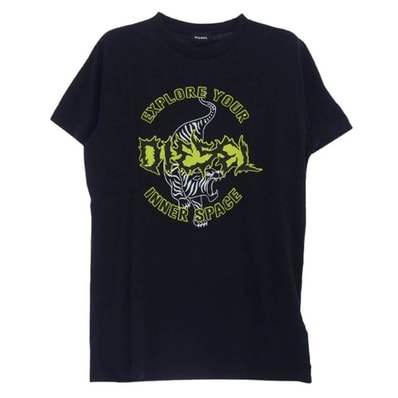 DIESEL ディーゼル Tシャツ T-DIEGO サークルプリント 半袖Tシャツ ブラック系 S【新古品】【未使用】【中古】