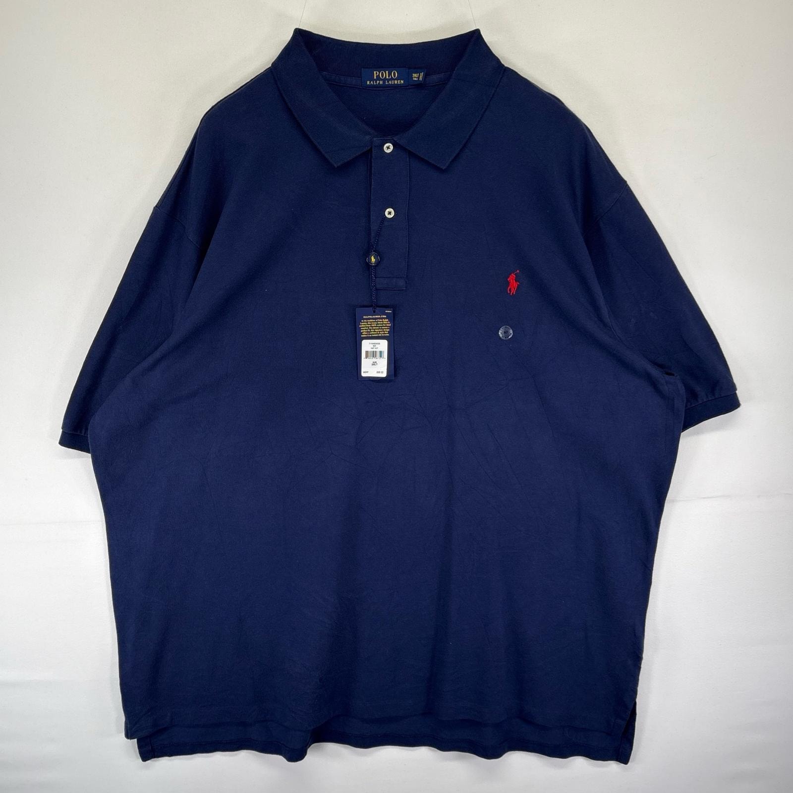 古着 美品 ポロ・ラルフローレン POLO RALPH LAUREN 鹿の子 半袖シャツ ポロシャツ デッドストック 刺繍 3XLT  ネイビー系 メンズ