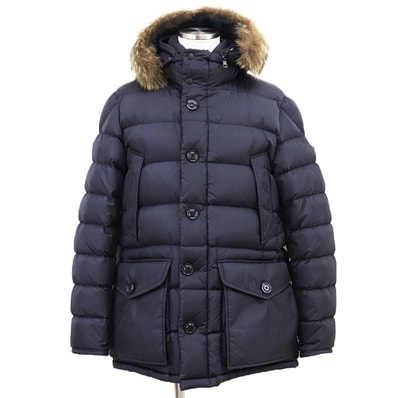 【美品】MONCLER モンクレール ダウンジャケット サイズ 5 メンズ コート コヨーテファー N-3B ミリタリー ワッペン フード デタッチャブル フード取り外し可 ダブルジップ アウター ネイビー 紺