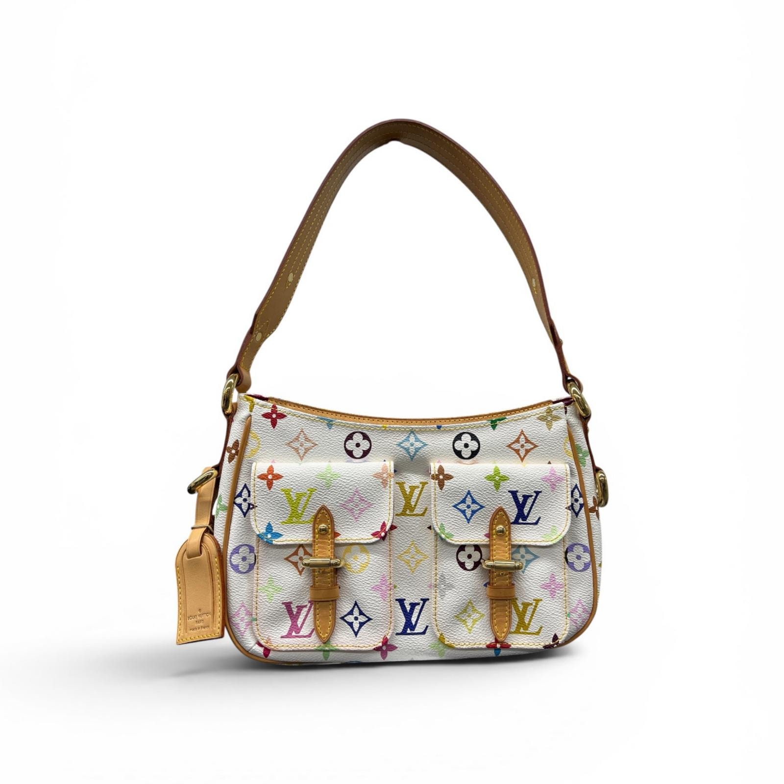 LOUIS VUITTON 希少 美品 ルイヴィトン ロッジPM モノグラムマルチカラー ブロン ショルダーバッグ M40053 PVC レザー FL1025 ホワイト ワンショルダー 村上隆 Y2K LV ABランク 中古 鑑定済