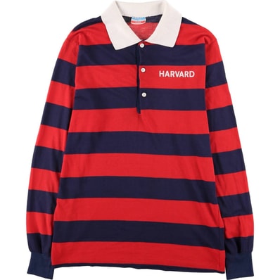 古着 70年代 チャンピオン Champion Locker Room Tops ボーダー柄 カレッジ HARVARD ハーバード大学 長袖 ラガーシャツ USA製 メンズL相当 ヴィンテージ/eaa585297