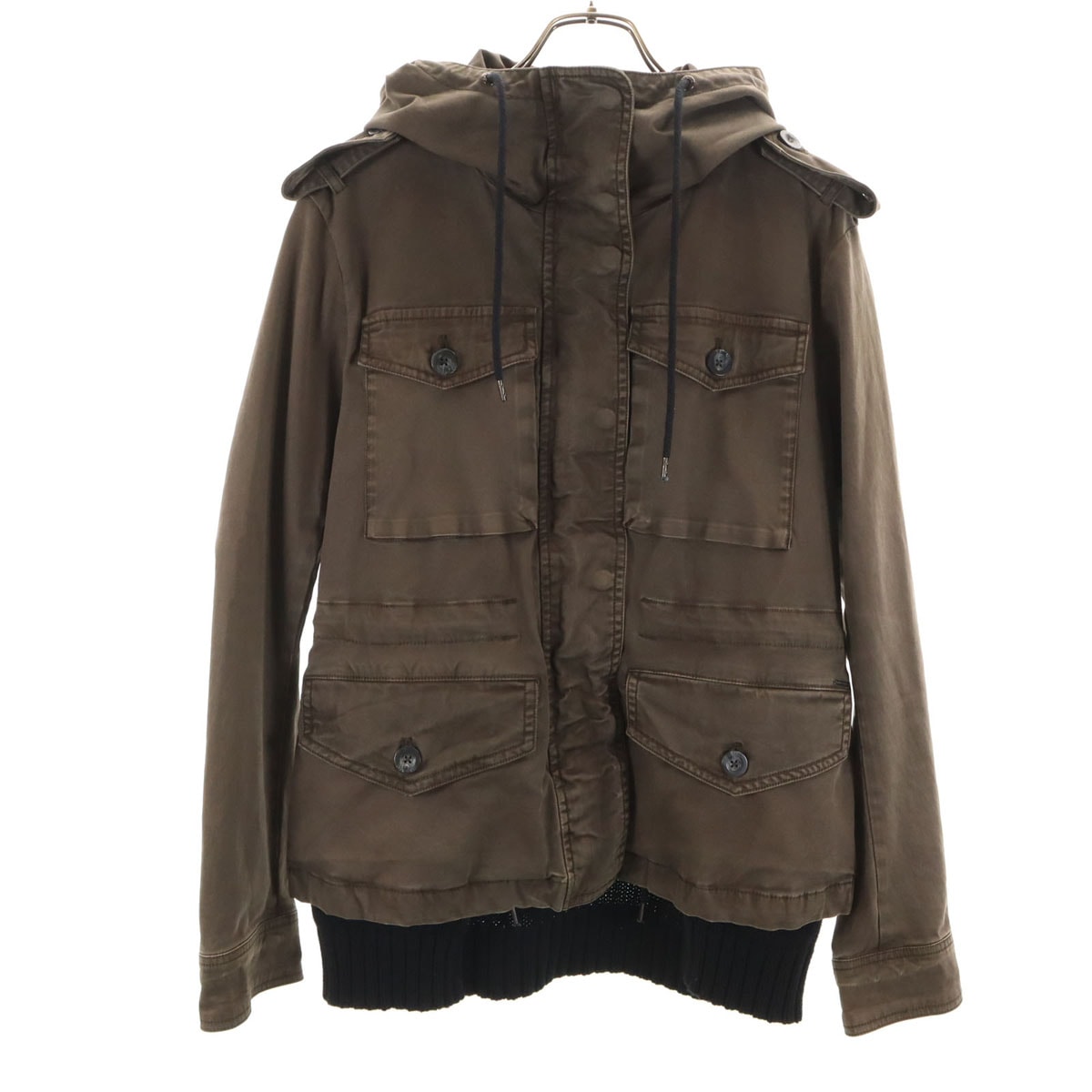 DIESEL ディーゼル ニット切替 フードジャケット S グレージュ