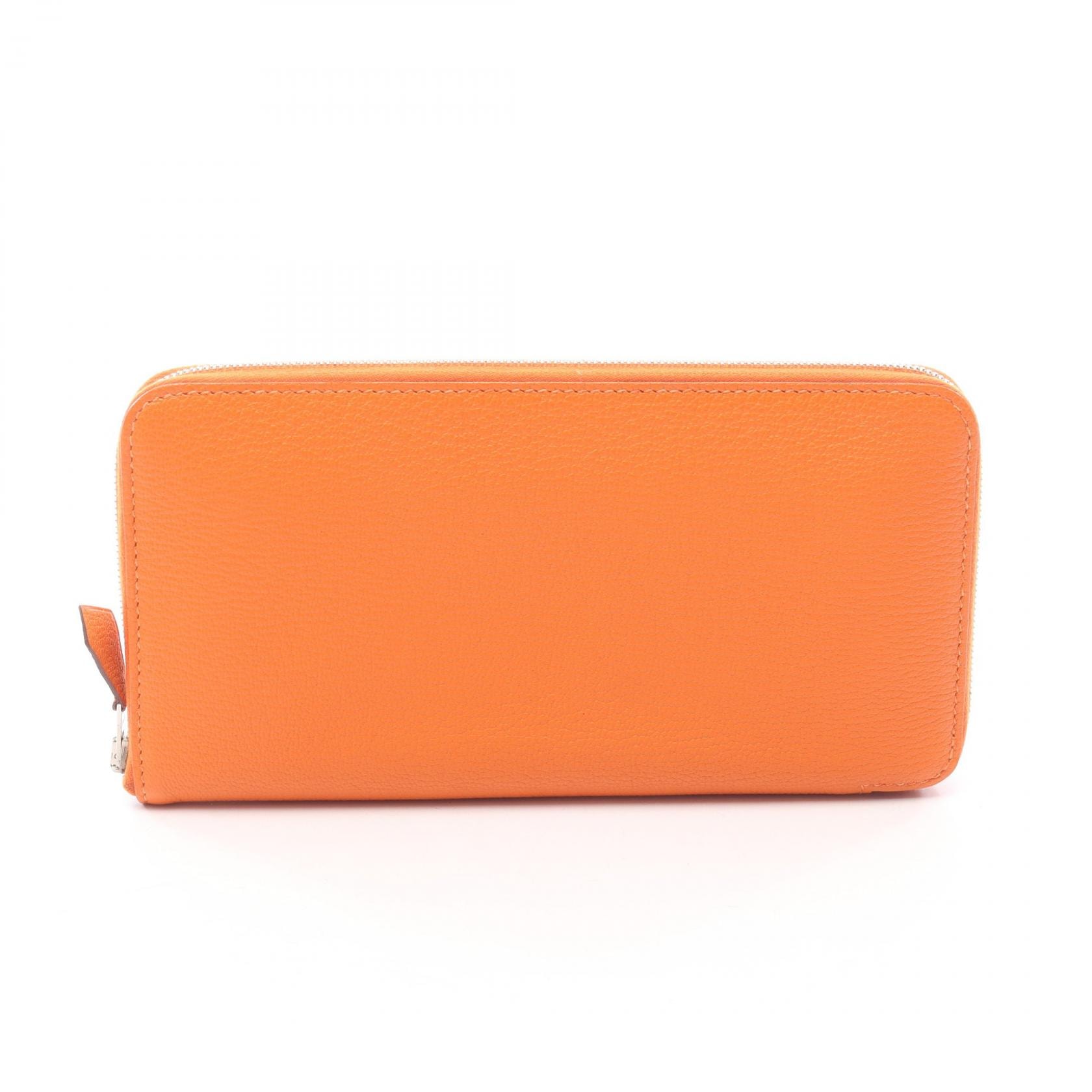 エルメス HERMES アザップロング シルクイン ラウンド長財布 財布 レザー シェーブル シェーブル フー □P刻印(2012年製造) レディース オレンジ系 【中古】