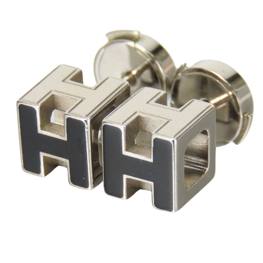 【中古】 エルメス ピアス カージュ ド アッシュ Hキューブ メタル ブラック シルバー メッキ アクセサリー 小物 レディース 女性 HERMES