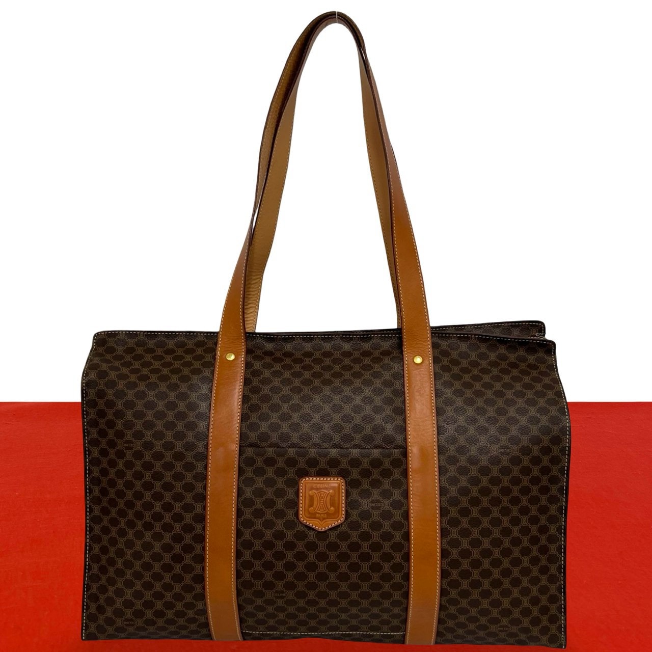 CELINE セリーヌ マカダム ブラゾン 柄 PVC レザー トートバッグ ブラウン
33723