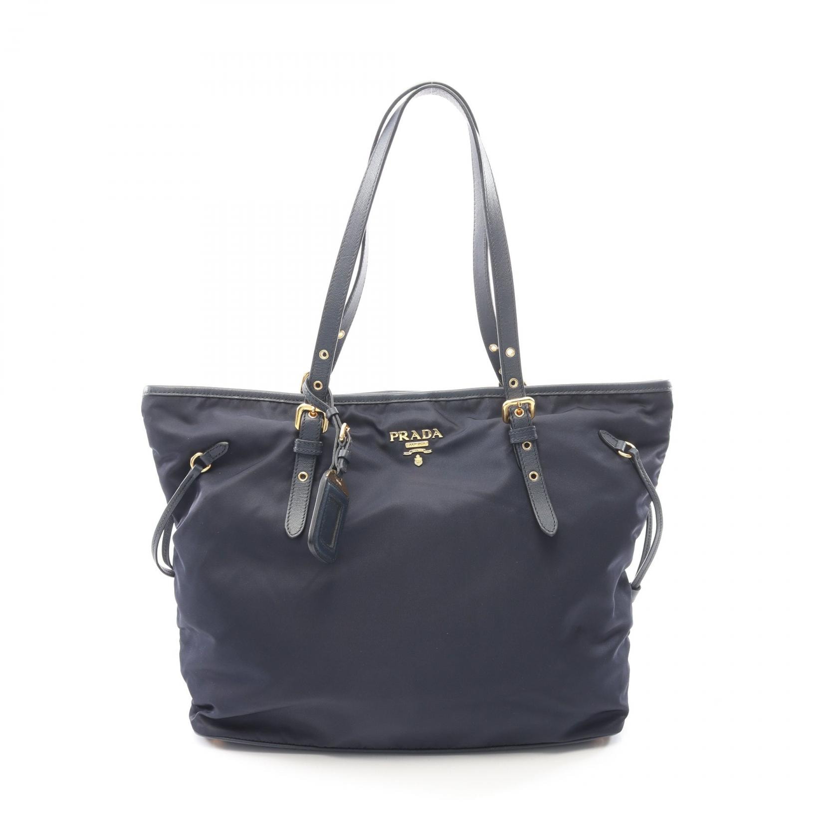 プラダ PRADA TESSUTO + SAFFIAN トートバッグ バッグ ナイロン サフィアーノレザー レディース ネイビー系 BR4997 【中古】