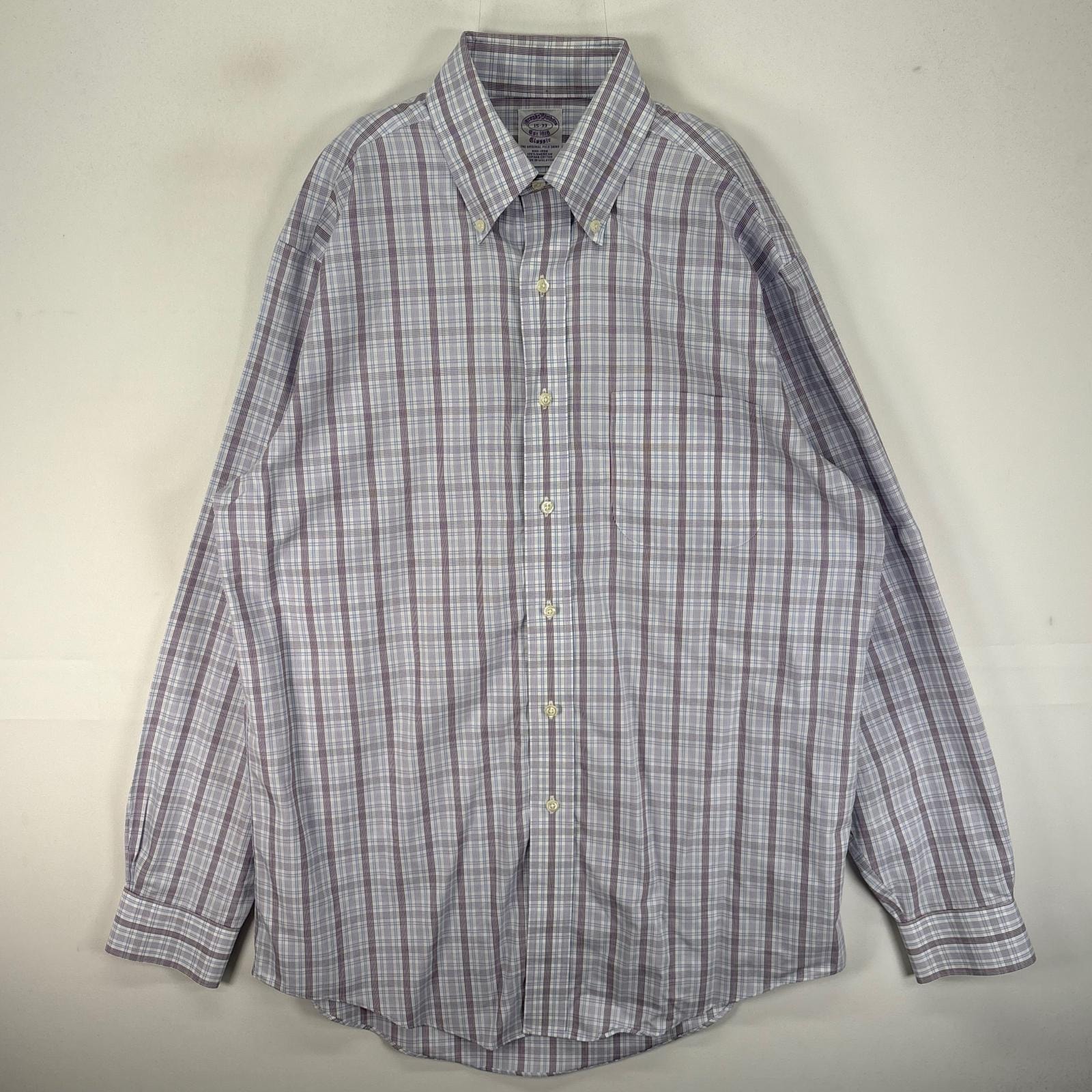 古着 ブルックスブラザーズ Brooks Brothers 長袖シャツ ボタンダウン 胸ポケット M  パープル系 チェック メンズ