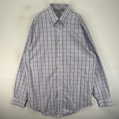 古着 ブルックスブラザーズ Brooks Brothers 長袖シャツ ボタンダウン 胸ポケット M パープル系 チェック メンズ