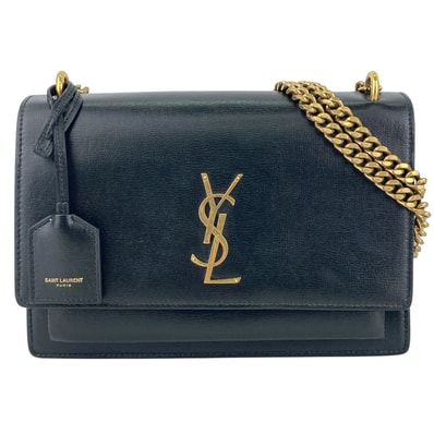 SAINT LAURENT サンローラン サンセット ミディアム 斜め掛け 2WAY 肩掛け ショルダーバッグ 442906 レザー ブラック ゴールド金具 レディース【中古】