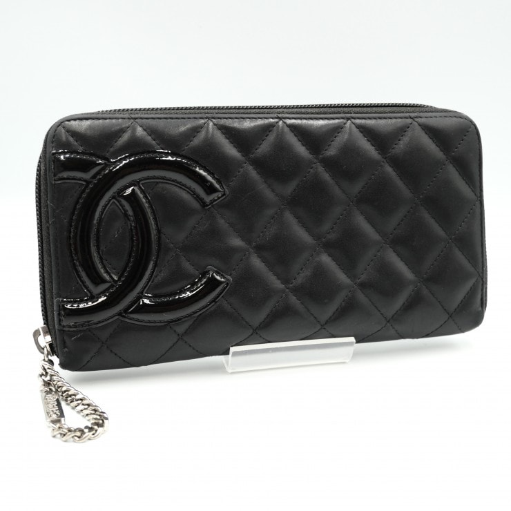 CHANEL(シャネル)カンボンライン ラウンドファスナー長財布 ヴィンテージ ココマーク ブラック ラムスキン エナメル ブラック レディース A50078【中古】