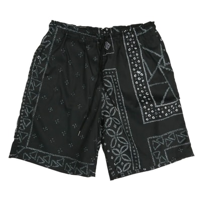 KUON クオン 115PT010300 Kanoko Shibori Printed Bandana Shorts バンダナ プリント ショーツ ショート ハーフ パンツ ブラック系 S【極上美品】【中古】