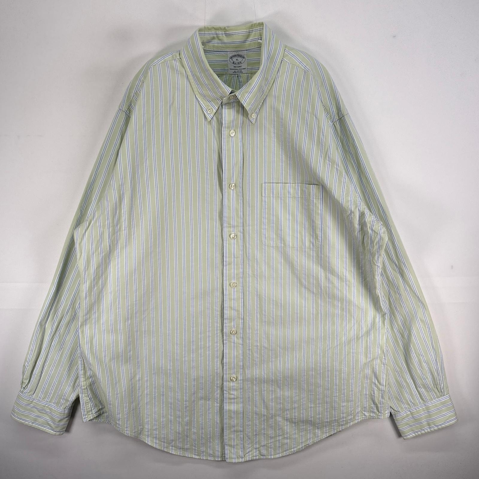 古着 ブルックスブラザーズ Brooks Brothers 長袖シャツ ストライプ 胸ポケ REGENT XL  グリーン系 マルチカラー メンズ