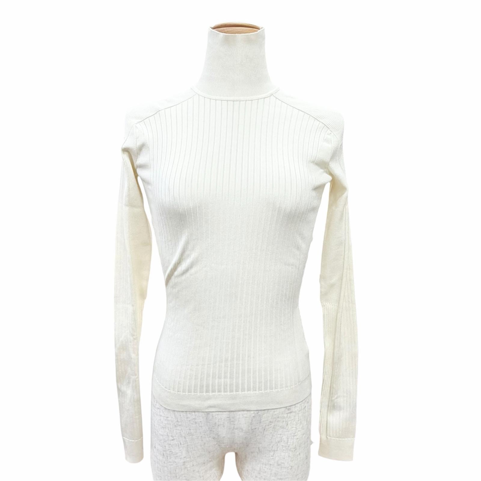 美品 エルメス ハイネック 長袖 リブニット アイボリー 34 07-7728
