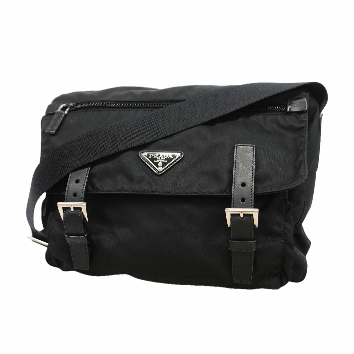 【6hc1648-k】プラダ ショルダーバッグ テスート ナイロン ブラック シルバー金具【中古】レディース