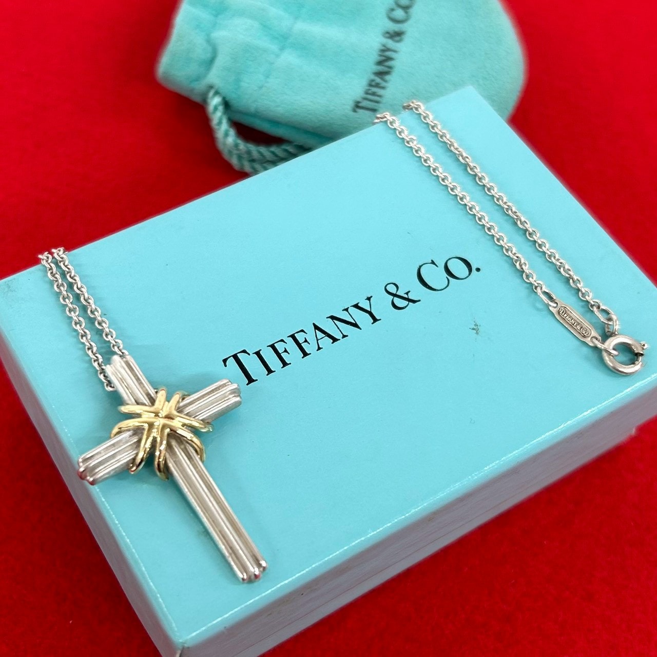 TIFFANY&Co. ティファニー シグネチャー クロス ネックレス シルバー925 K18イエローゴールド ネックレス シルバー
 29455