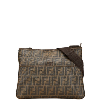フェンディ ズッカ 斜め掛け ショルダーバッグ 7VA247 カーキ ブラウン PVC レザー レディース FENDI 【中古】