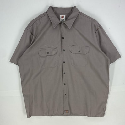 古着 ディッキーズ Dickies 半袖シャツ ワークシャツ ポケット ワンポイント ショートスリーブ 2XL グレー系 無地 メンズ