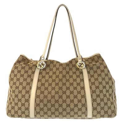GUCCI グッチ GGツインズ ベージュ ホワイト ゴールド金具 GGキャンバス レザー/ トートバッグ ショルダーバッグ 601397 【中古】
